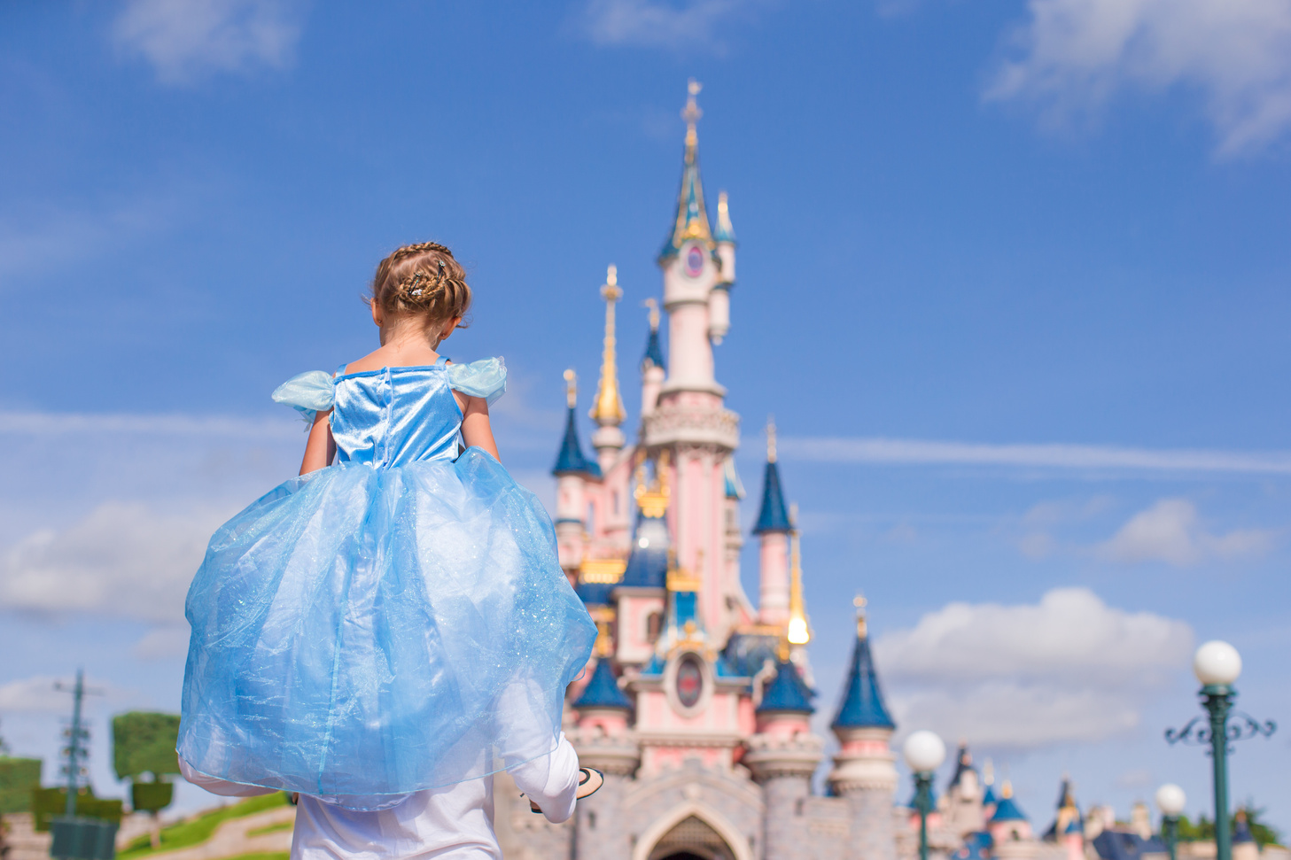 Little Girl in Princess Dress Going to an Amusement Park